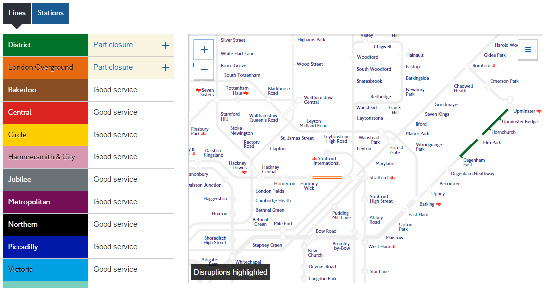 London service interruptions
